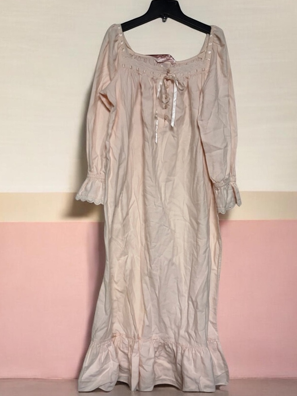 Y2K Victoria Secret Light Pink Peasant Ling Night Gown Ruffle Hem Sz M Women